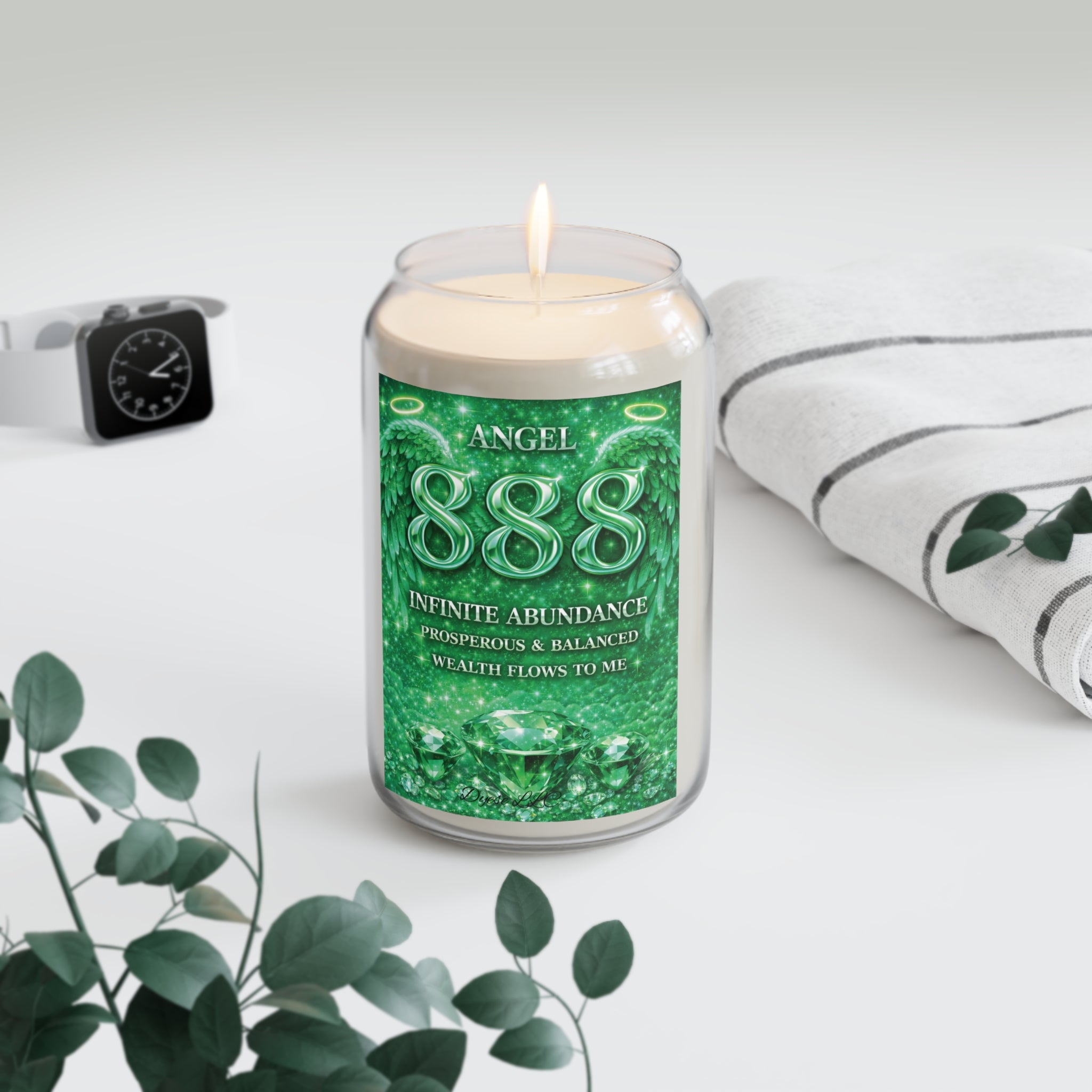 Abundance 888 Soy Candle — Angel Wealth & Prosperity Affirmation, 13.75 oz