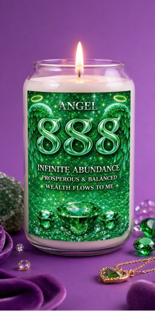 Abundance 888 Soy Candle — Angel Wealth & Prosperity Affirmation, 13.75 oz