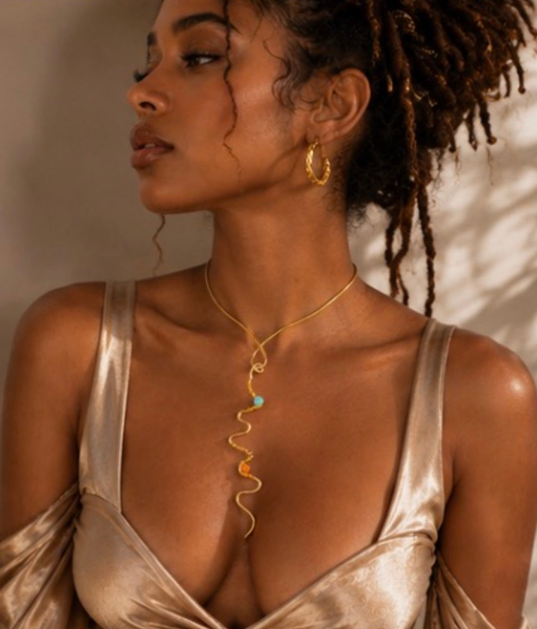 Fire & Water Serpent Necklace | Elemental Talisman Collar | Copper Wrapped Snake Jewelry | Spiritual Statement Necklace | Wearable Art