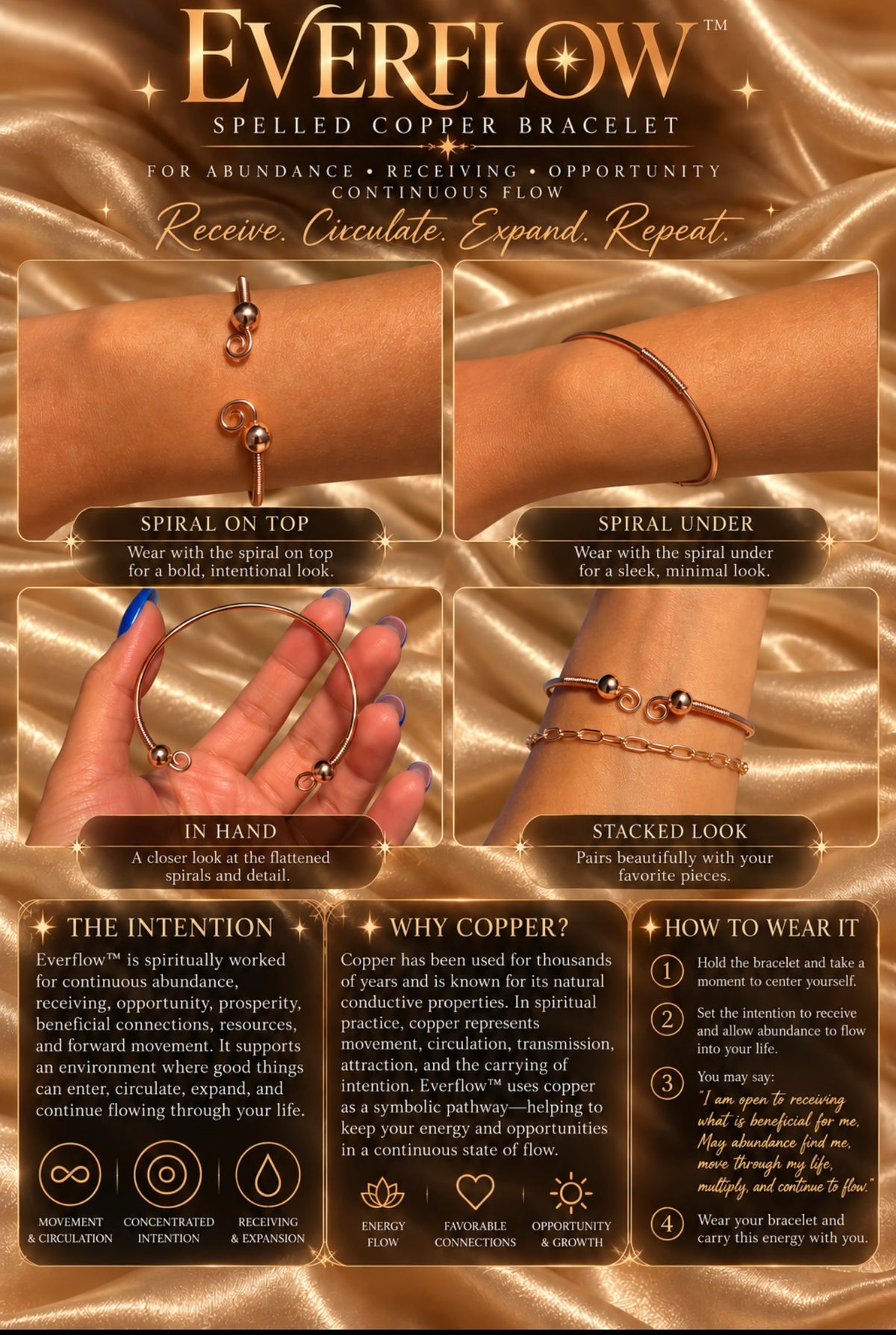 Everflow™ Spelled Copper Bracelet | Abundance, Prosperity & Receiving Talisman | Continuous Flow Spiritual Jewelry