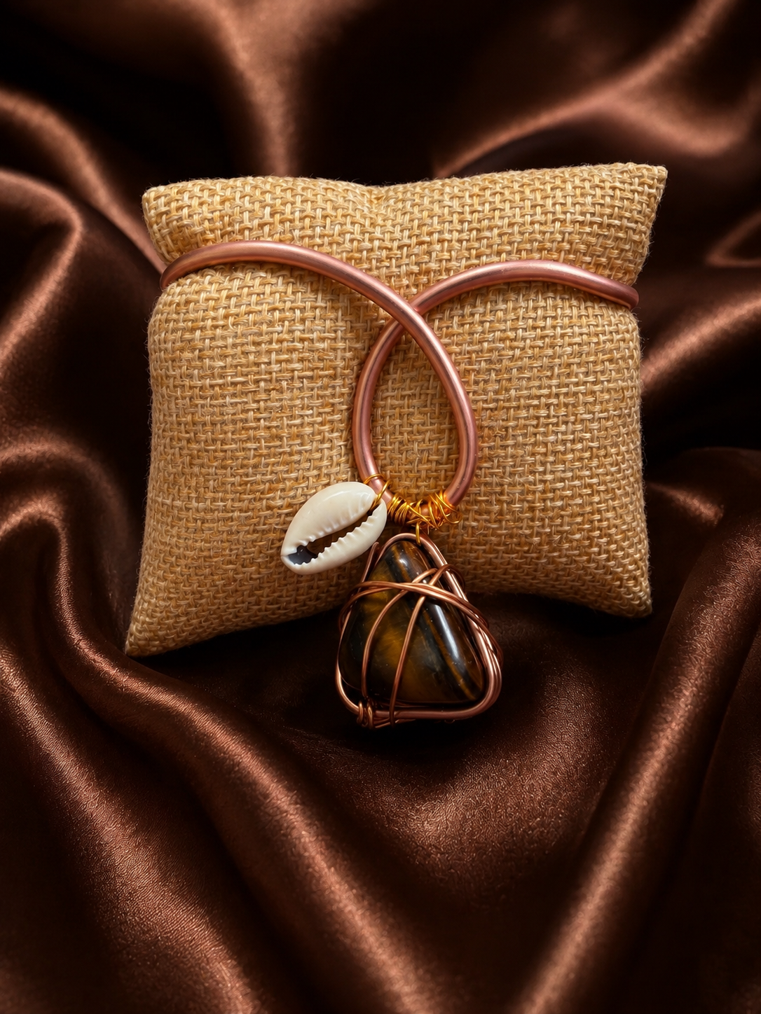 Cowrie Shell and Tiger’s Eye Prosperity Talisman | Adjustable Copper Bracelet | Money & Abundance Jewelry