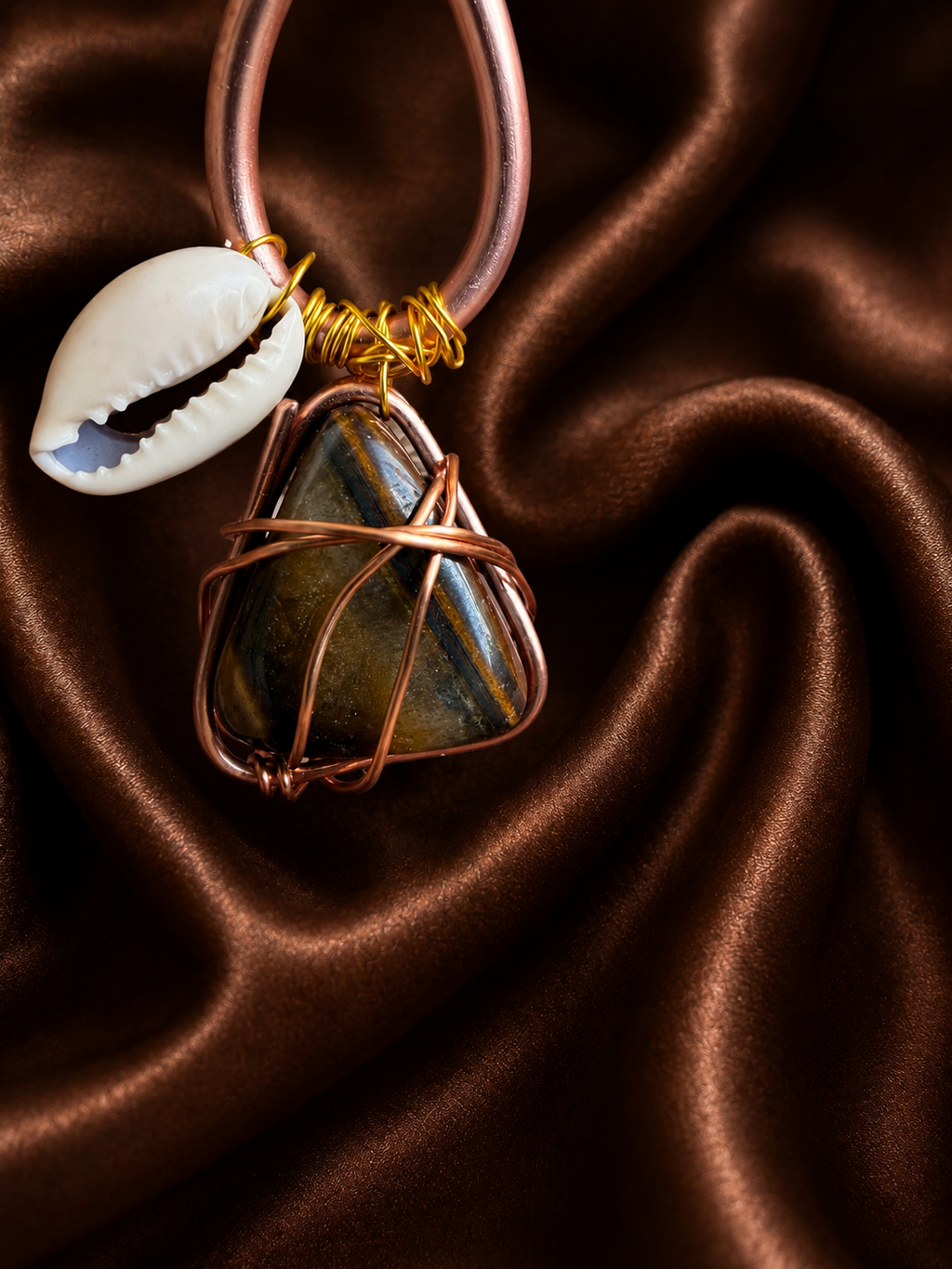 Cowrie Shell and Tiger’s Eye Prosperity Talisman | Adjustable Copper Bracelet | Money & Abundance Jewelry