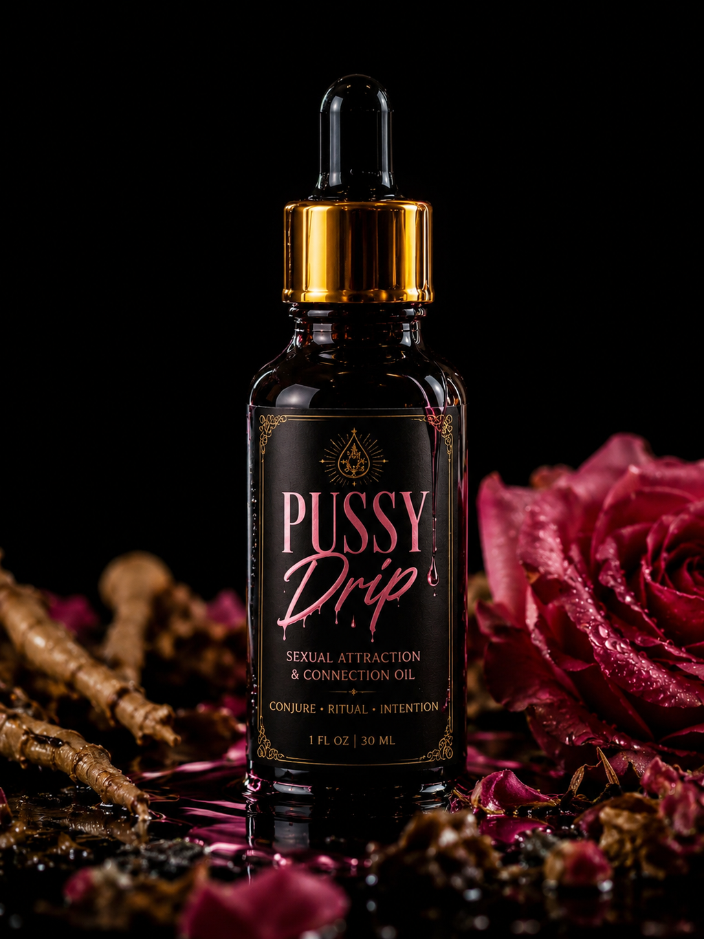 P*ssy Drip Ritual Oil | Sensual Attraction - Passion Oil | Sexual Alchemy Conjure Oil | Maca Root, Rose & Red Ginseng | 1 oz