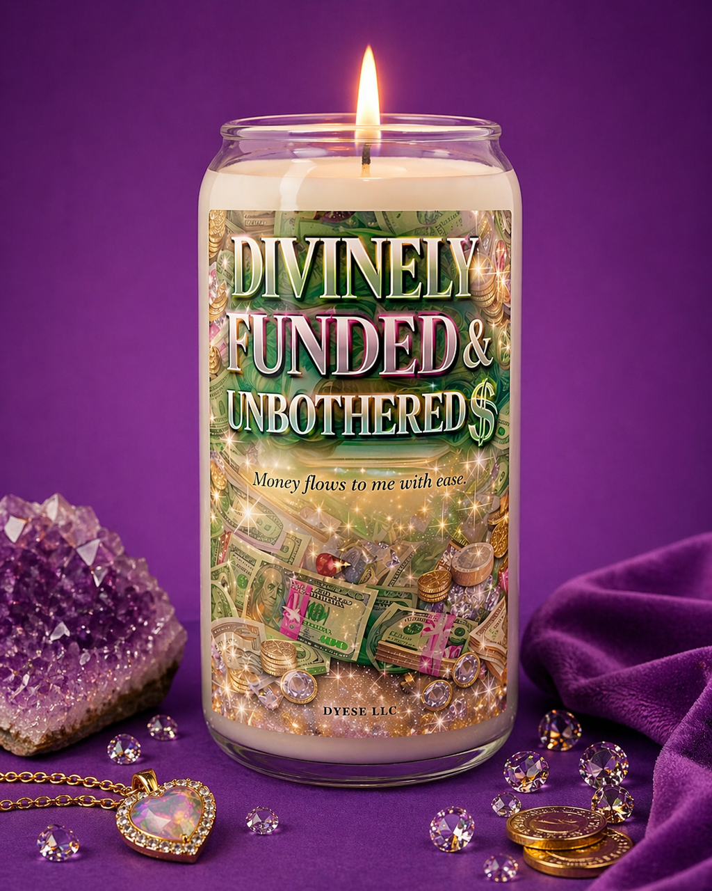 Divinely Funded & Unbothered Candle – Money Flows With Ease | Wealth Manifestation & Abundance Mindset Candle