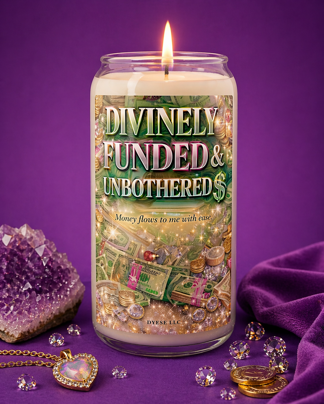 Divinely Funded & Unbothered Candle – Money Flows With Ease | Wealth Manifestation & Abundance Mindset Candle