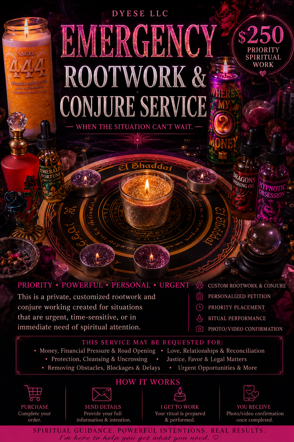 EMERGENCY ROOTWORK & CONJURE SERVICE

Priority Spiritual Work • When the situation cannot wait.