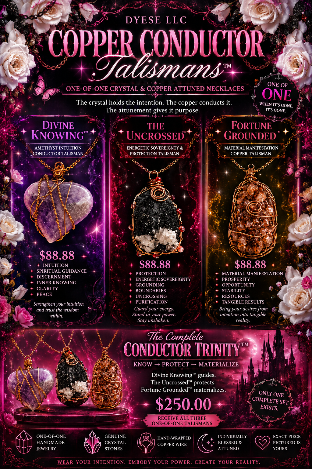 Copper Conductor Talismans

One-of-One Crystal & Copper Spelled Necklaces