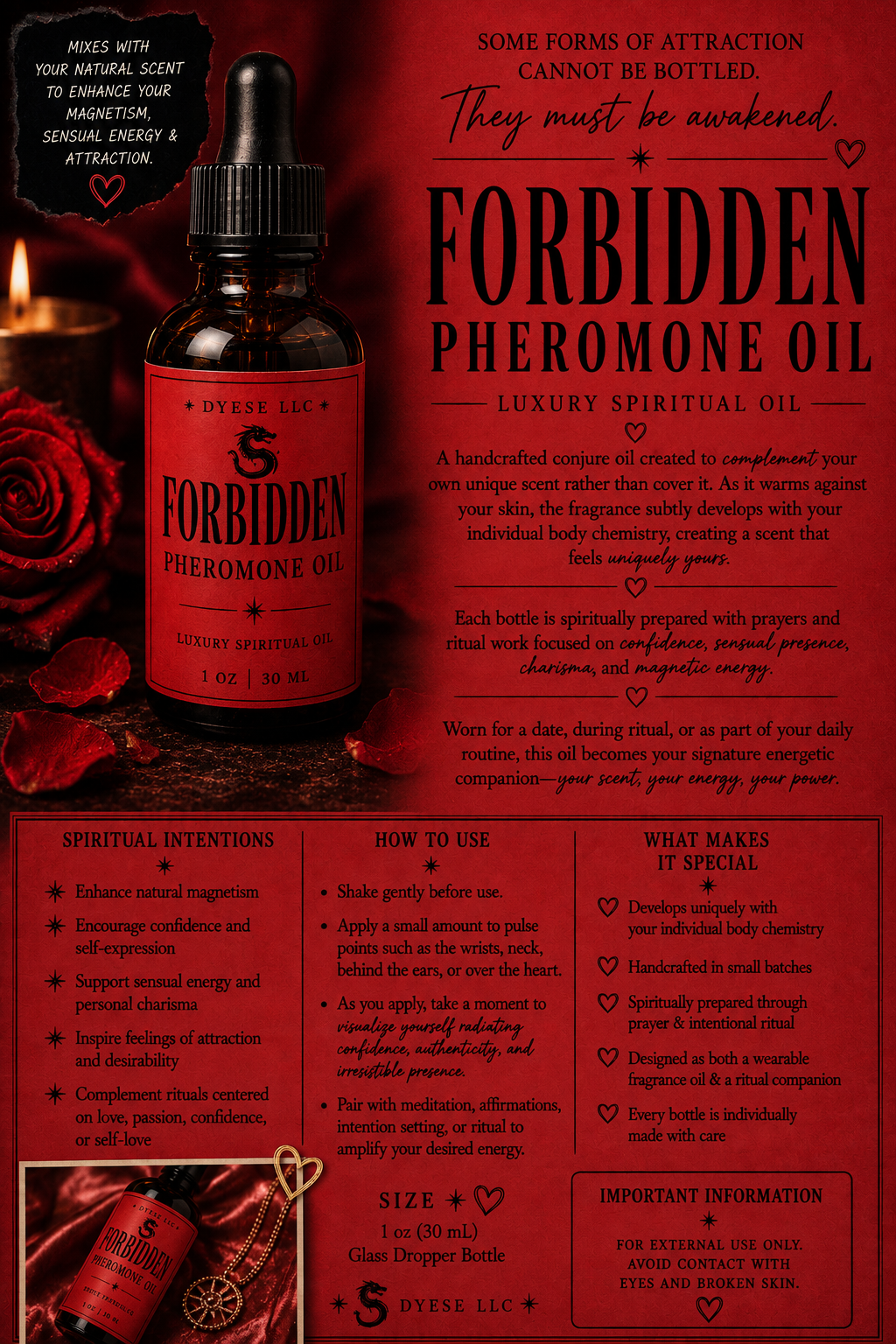 Forbidden Pheromone Oil

Conjure Oil for Natural Magnetism, Sensual Energy & Personal Attraction