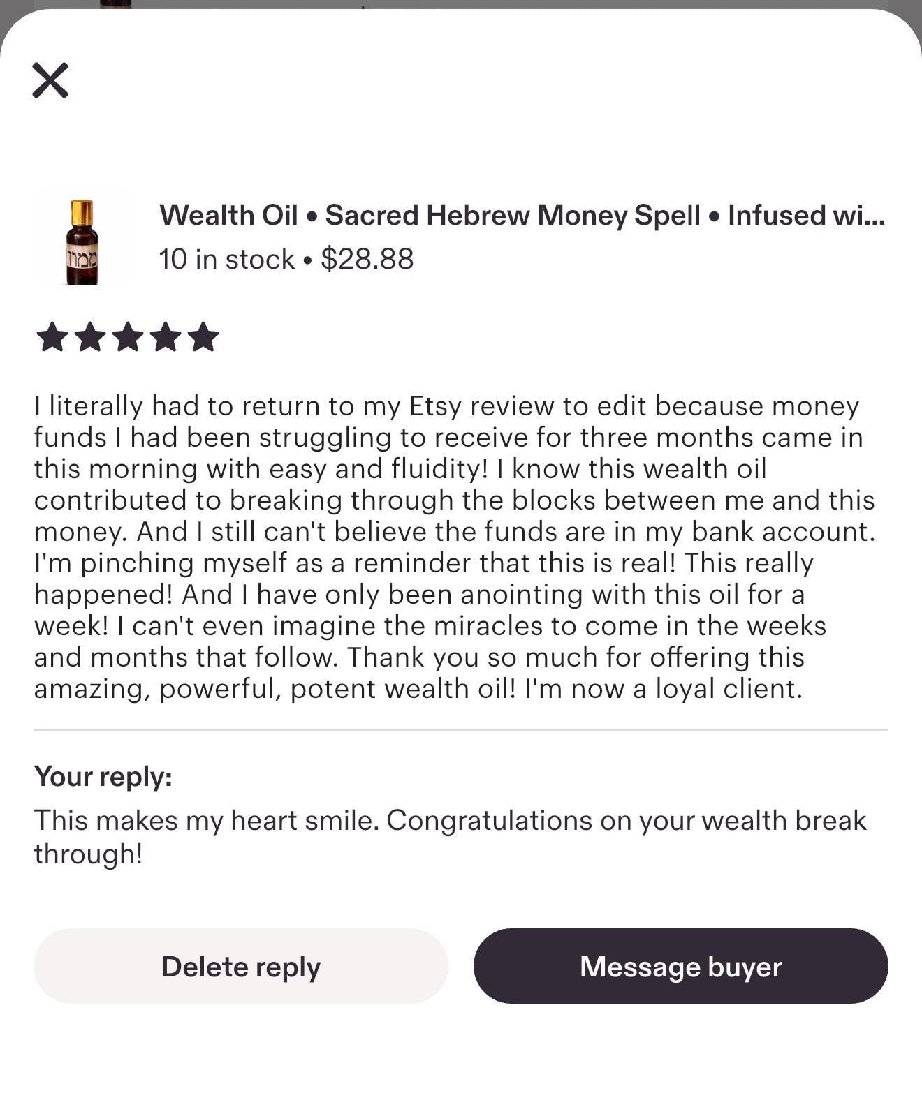 Extreme Wealth Oil • Sacred Hebrew Money Spell • Infused with Real Money & Ritual Energy