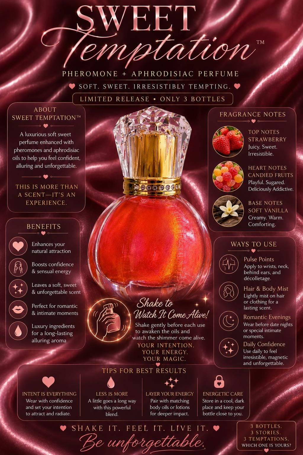 Sweet Temptation Pheromone Perfume | Aphrodisiac Fragrance | Soft Strawberry Candied Fruit & Vanilla Perfume | Limited Edition