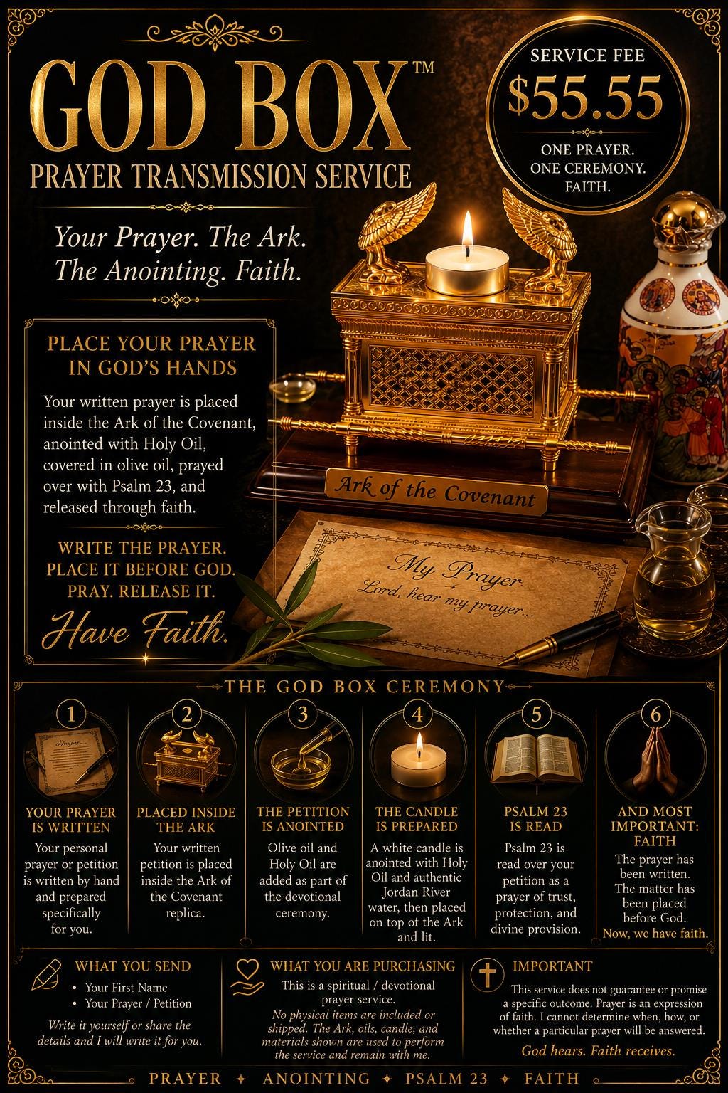 GOD BOX Prayer Transmission Service • A sacred petition ritual for the prayers you are ready to place in Gods hands. Your Prayer + The Ark.