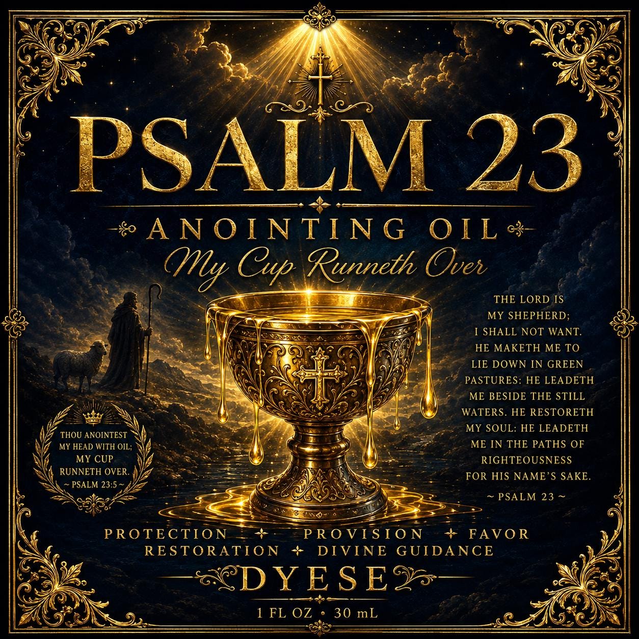 Psalm 23 Anointing Oil | My Cup Runneth Over Prayer Oil | Protection, Provision, Favor & Divine Guidance | 1 oz