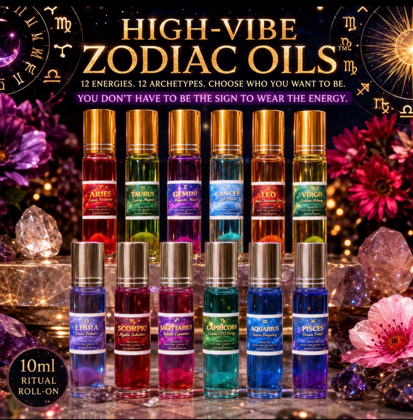 High-Vibe Zodiac Oil Roll-On | Choose Your Energy | 12 Zodiac Intention Oils | Astrology Ritual Oil | 10ml Spiritual Body Oil