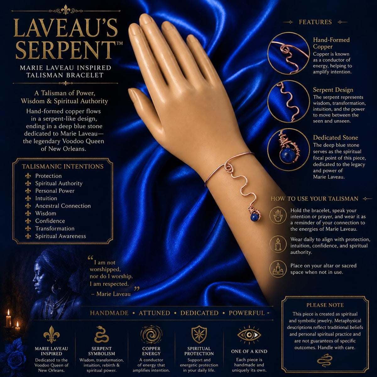 Laveau’s Serpent| Marie Laveau Talisman Bracelet | Manifestation | Copper & Blue Stone Serpent Jewelry | Handmade Spiritual Jewelry
