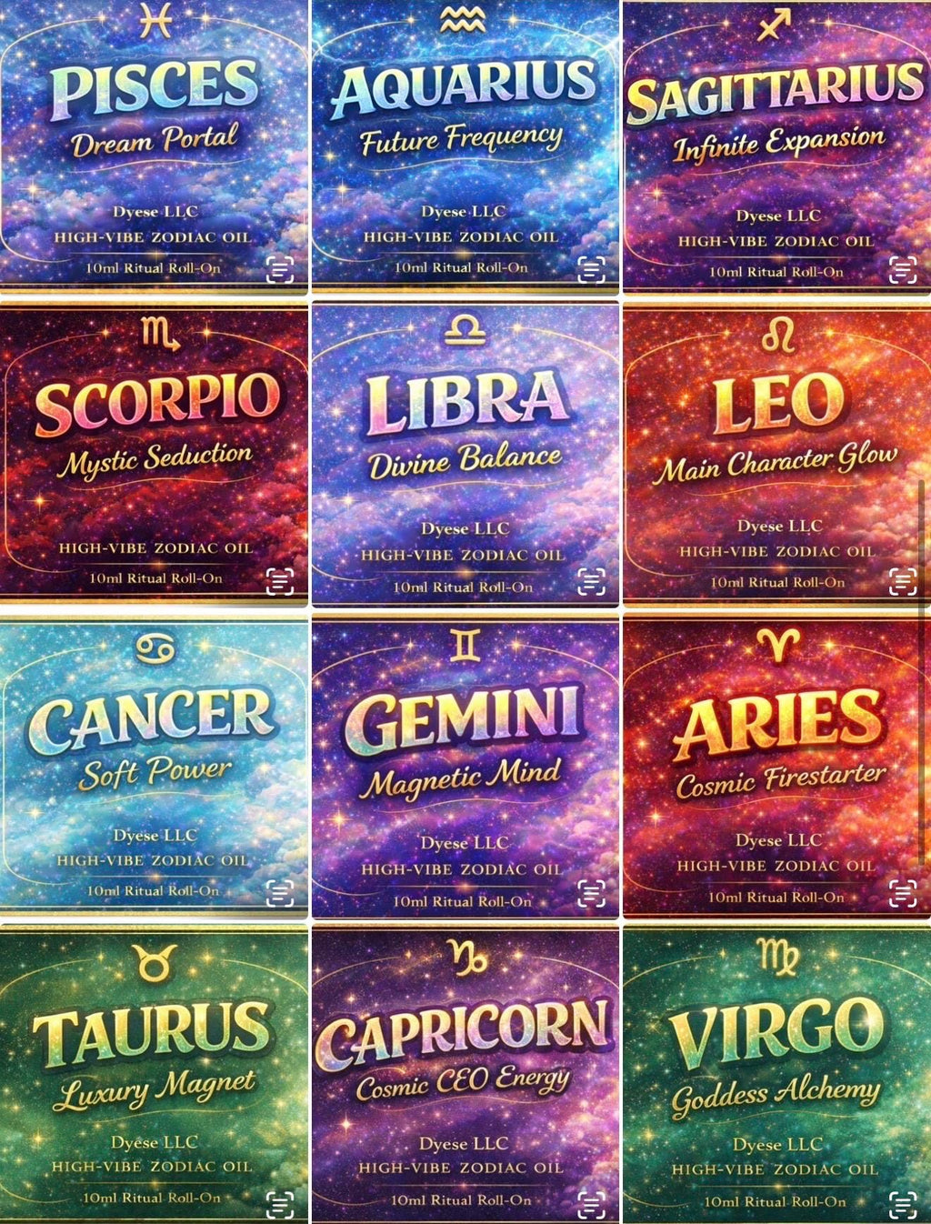 High-Vibe Zodiac Oil Roll-On | Choose Your Energy | 12 Zodiac Intention Oils | Astrology Ritual Oil | 10ml Spiritual Body Oil