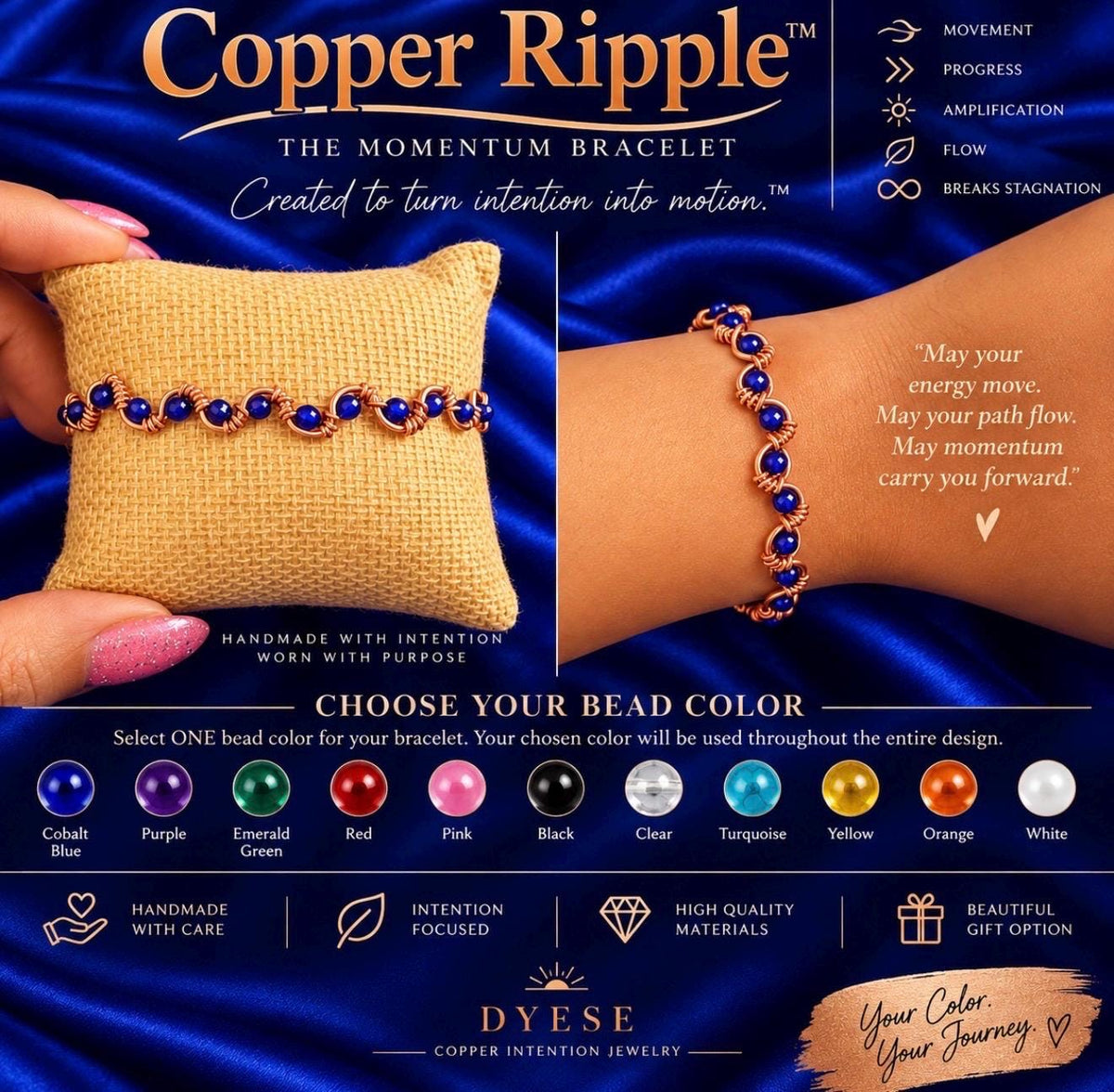 Copper Ripple Manifestation and Momentum Bracelet | Copper Wire Intention Jewelry | Choose Your Bead Color | Handmade Spiritual Bracelet
