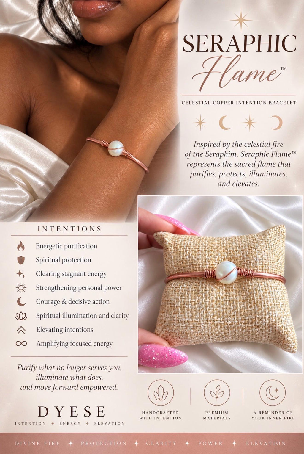 Seraphic Flame Copper Bracelet | Celestial Seraphim Spelled Jewelry | Divine Fire Intention Bracelet | Power • Purification • Protection