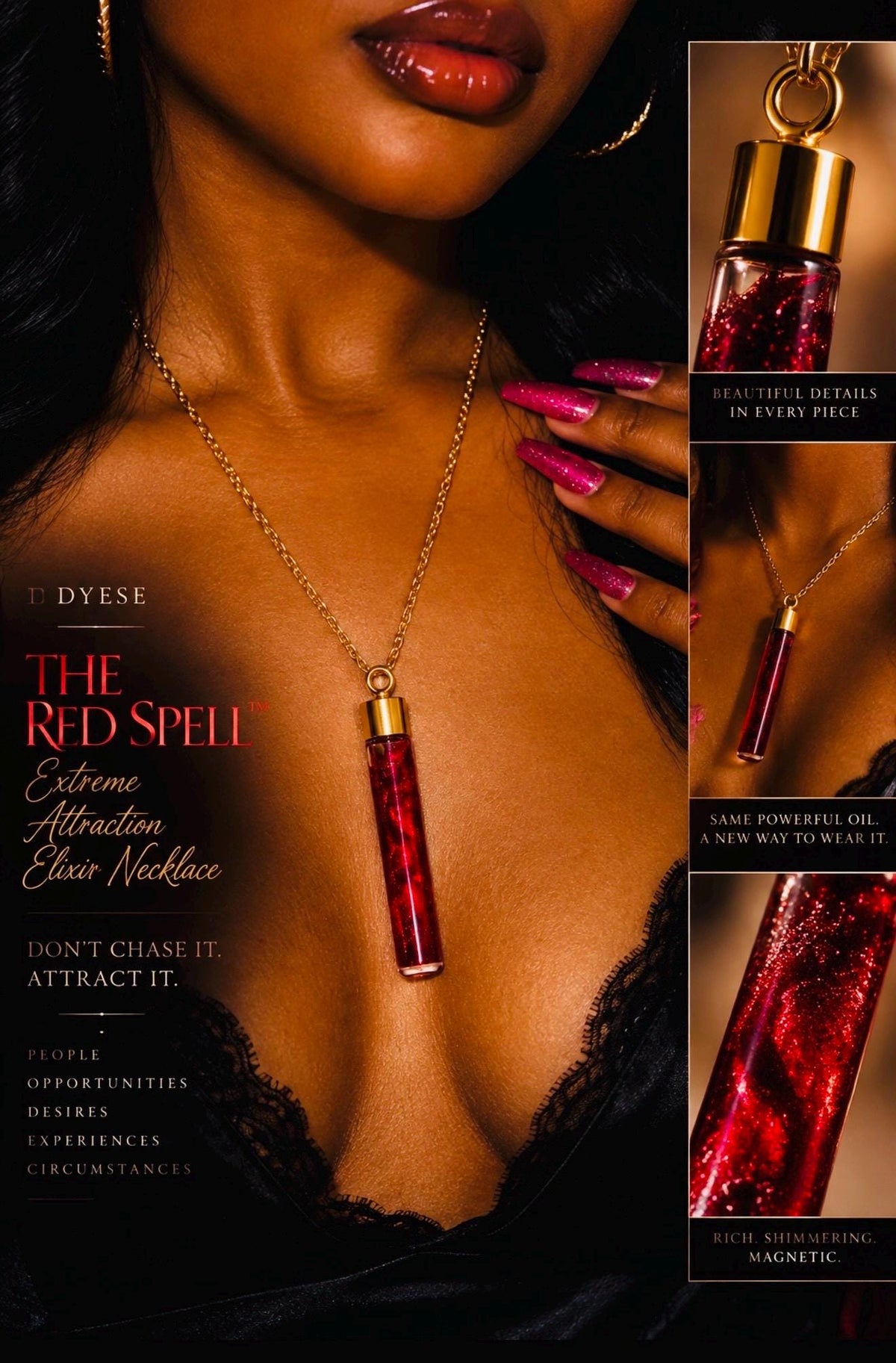The Red Spell Extreme Attraction and Manifestation Oil Necklace | Wearable Ritual Oil | Pheromone Oil |