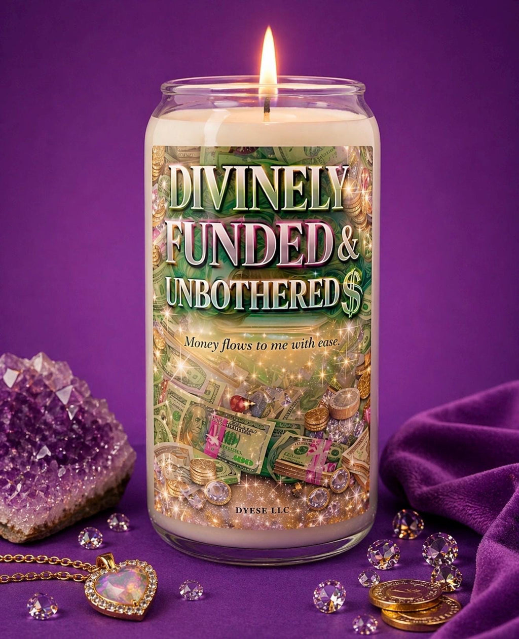 Divinely Funded & Unbothered Candle | Money Manifestation Candle | Abundance, Prosperity and Wealth Intention Candle