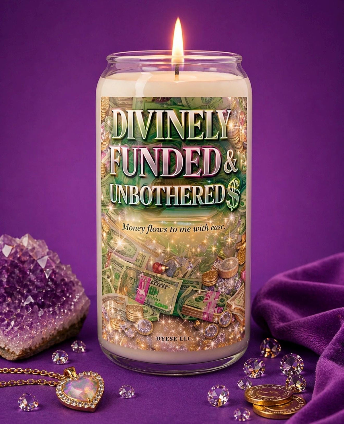 Divinely Funded & Unbothered Candle | Money Manifestation Candle | Abundance, Prosperity and Wealth Intention Candle