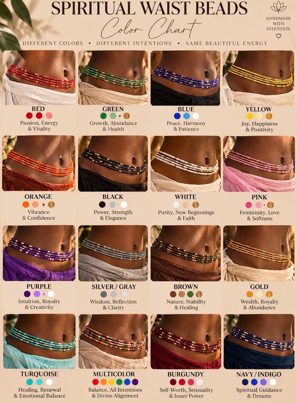 Spiritual Waist Beads | Blessed Intention Waist Beads | 3mm Glass Seed Beads | Protection Love Money Manifestation Body Talisman
