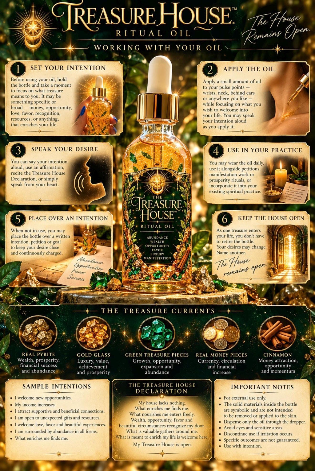 The Treasure House Ritual Oil Abundance, Wealth, Favor, Opportunity and Luxury Manifestation Oil | Pyrite Prosperity Oil