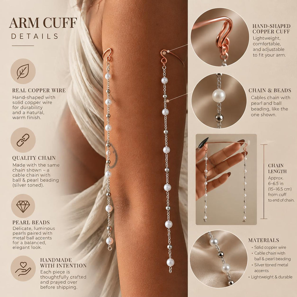 The Divine Drape | Copper Arm Cuff | Pearl Cascading Upper Arm Jewelry | Handmade Goddess Armlet | Statement Body Jewelry | DYESE