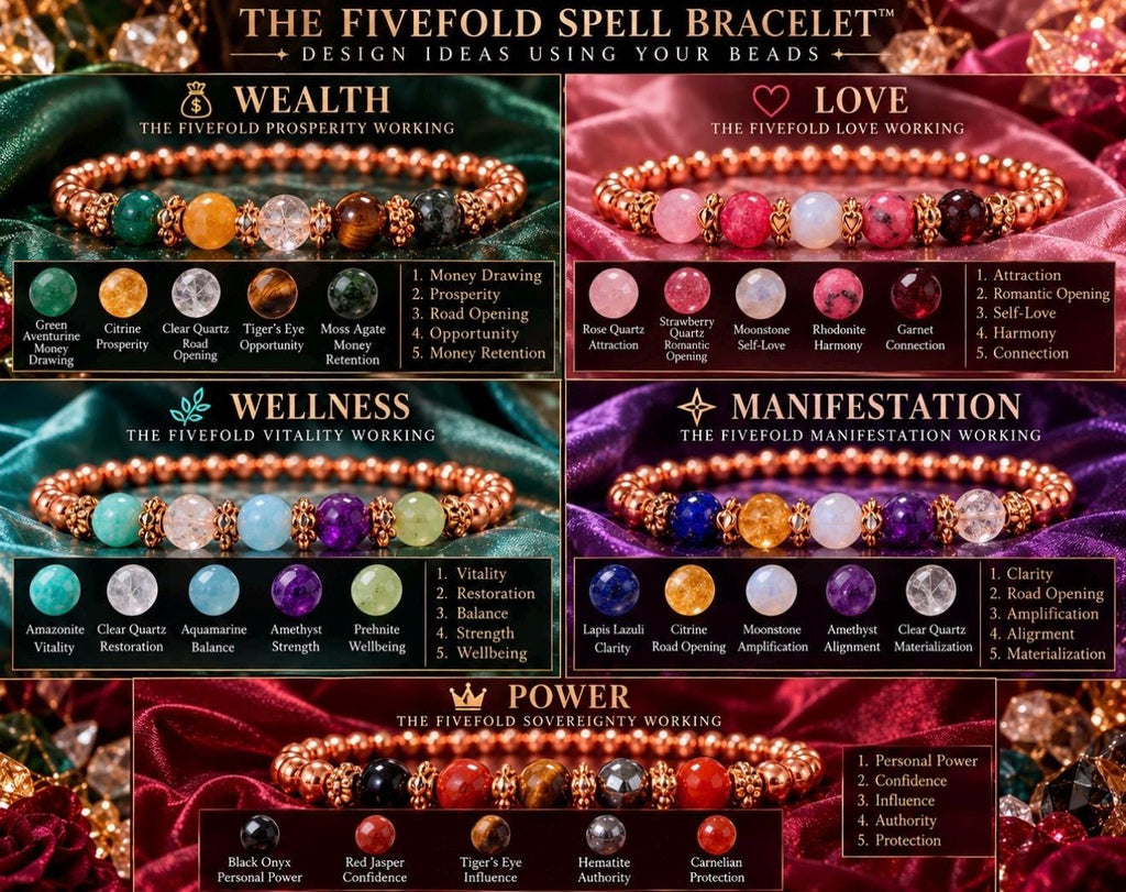 The Fivefold Spell Bracelet | 5 Spells in One Bracelet | Empowered Copper & Gemstone Talisman | Wealth, Love, Power, Manifestation, Peace
