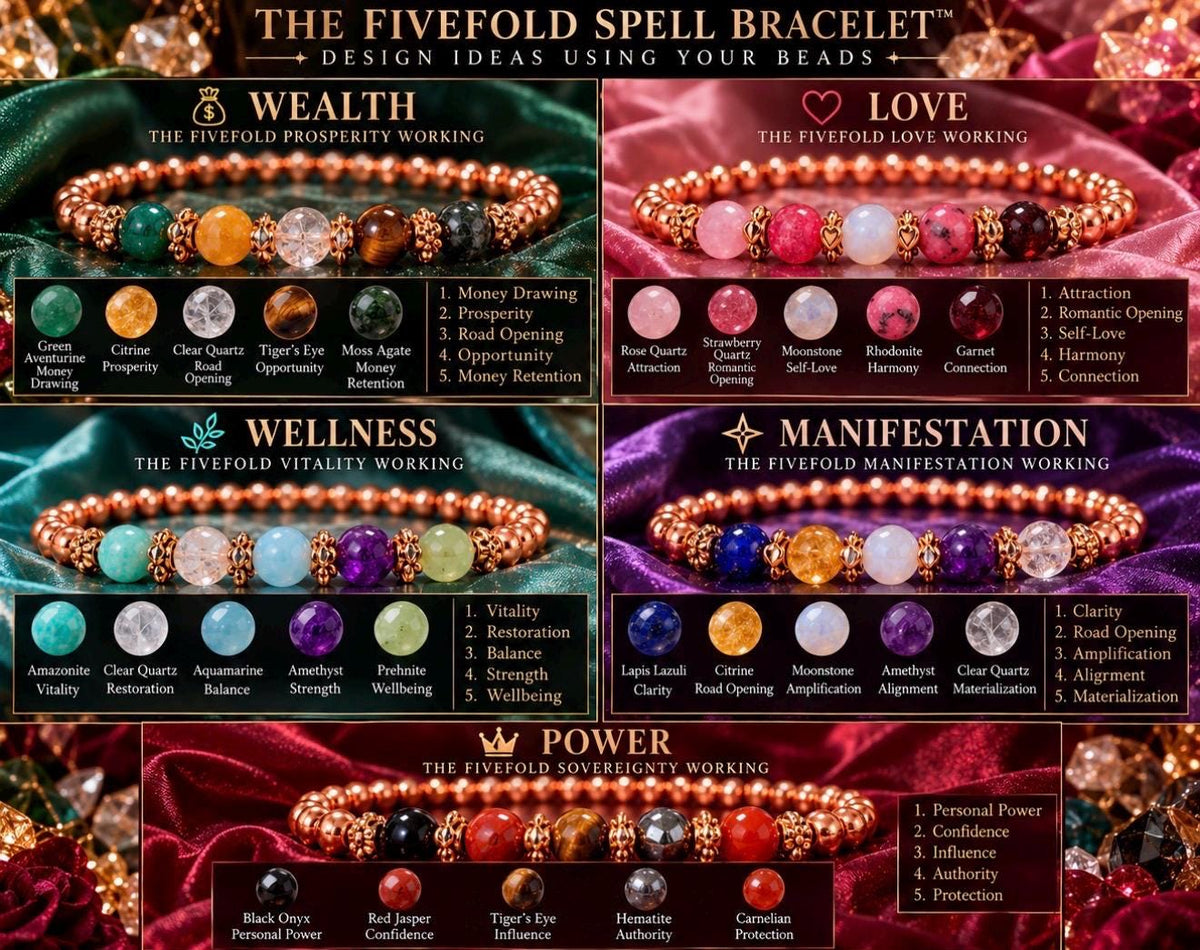 The Fivefold Spell Bracelet | 5 Spells in One Bracelet | Empowered Copper & Gemstone Talisman | Wealth, Love, Power, Manifestation, Peace
