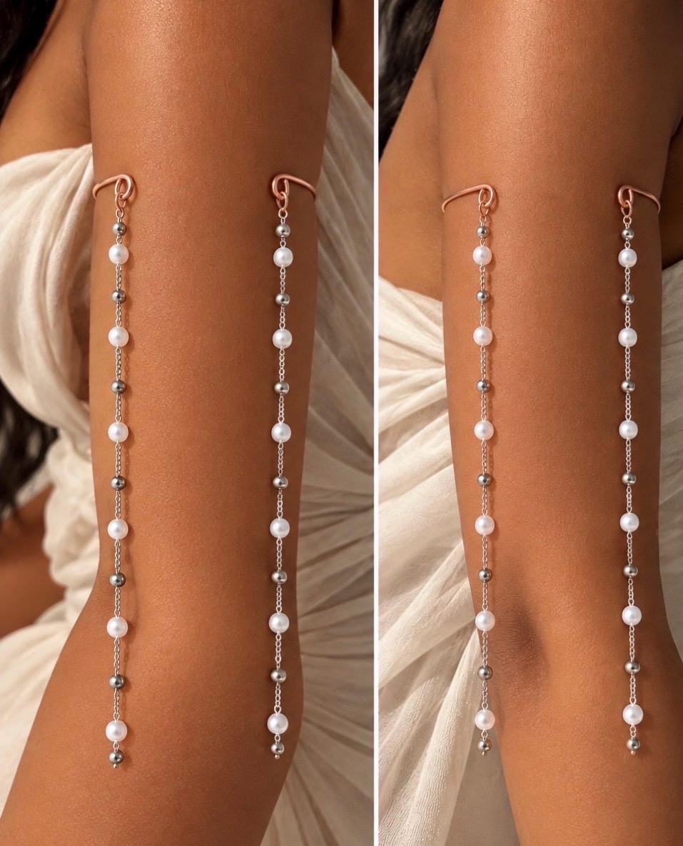 The Divine Drape | Copper Arm Cuff | Pearl Cascading Upper Arm Jewelry | Handmade Goddess Armlet | Statement Body Jewelry | DYESE