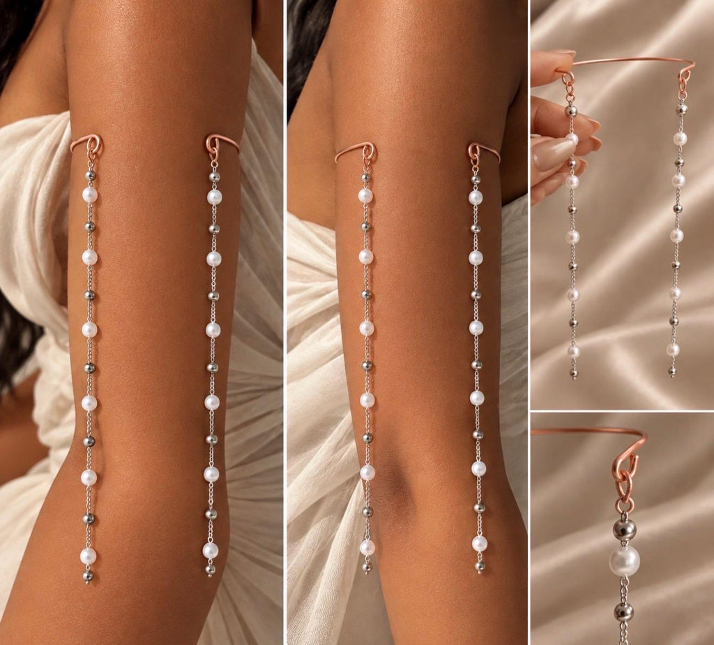 The Divine Drape | Copper Arm Cuff | Pearl Cascading Upper Arm Jewelry | Handmade Goddess Armlet | Statement Body Jewelry | DYESE