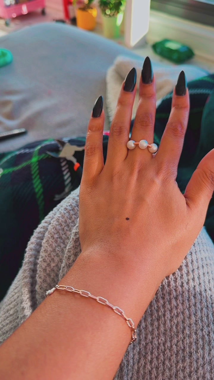 Three Wishes™ Empowered Copper Ring | 3 Pearl Intention Ring | Consecrated Spiritual Jewelry | Manifestation Ring | Handmade Copper