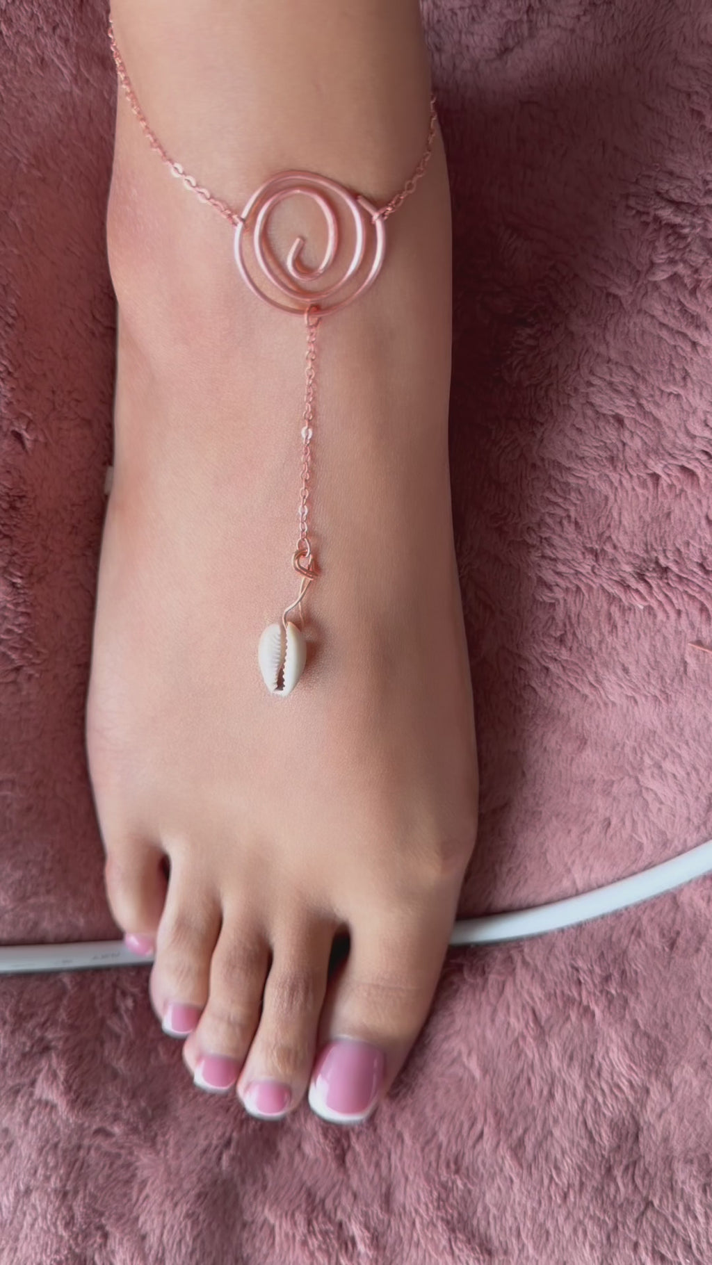 The Alchemy Current Copper Foot Talisman | Handmade Spiral Anklet with Cowrie Shell | Copper Conductor Jewelry | Barefoot Anklet