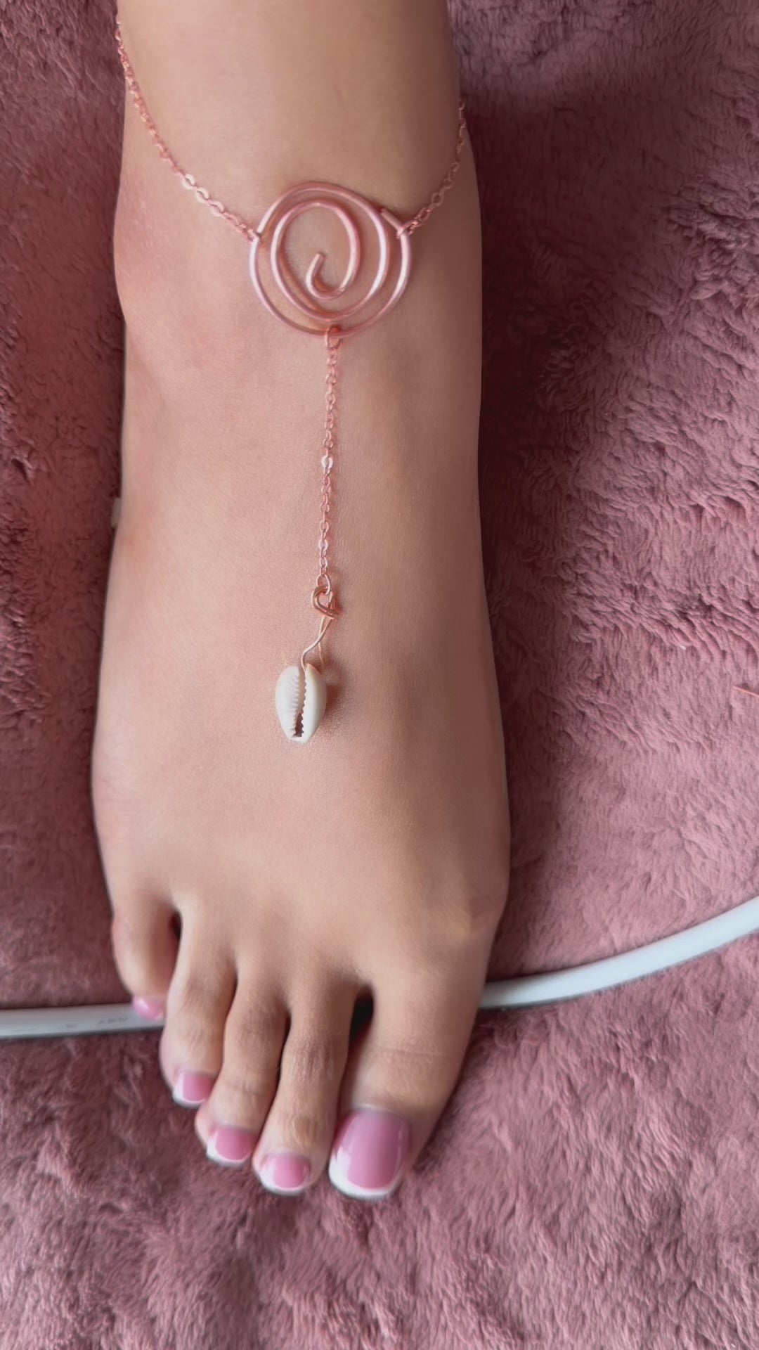 The Alchemy Current Copper Foot Talisman | Handmade Spiral Anklet with Cowrie Shell | Copper Conductor Jewelry | Barefoot Anklet